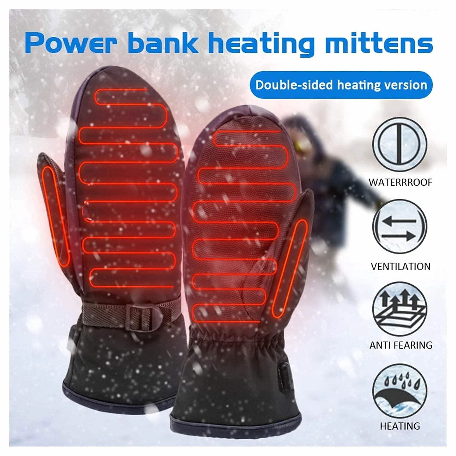 Guantes calefactables, 1 par USB de Invierno Calentador de Manos Ciclismo Motocicleta Bicicleta Guantes de esquí Guantes calefactores eléctricos Equipos de Pantalla táctil recargab