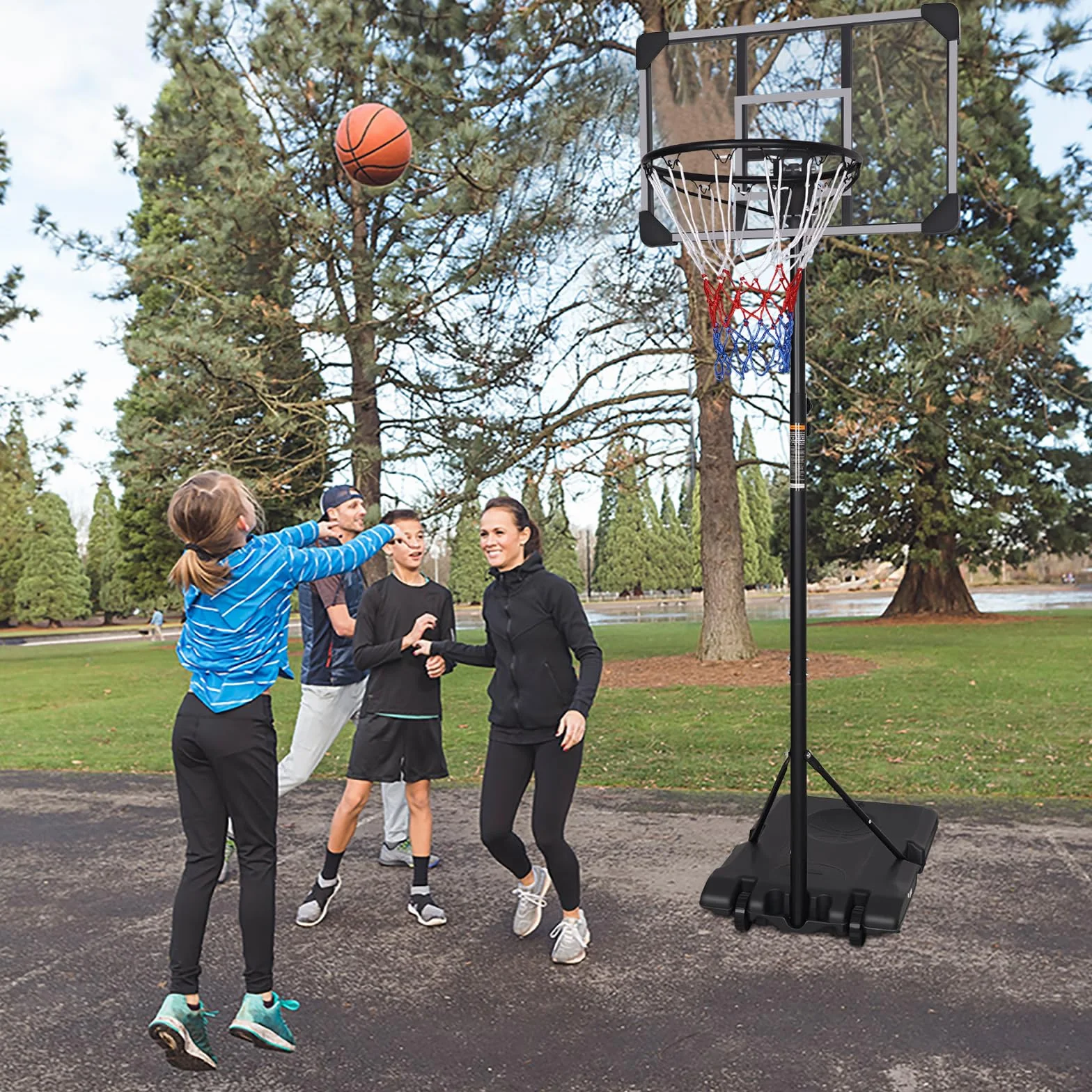 Aro de baloncesto portátil ajustable 7 pies tablero transparente 165-213 cm