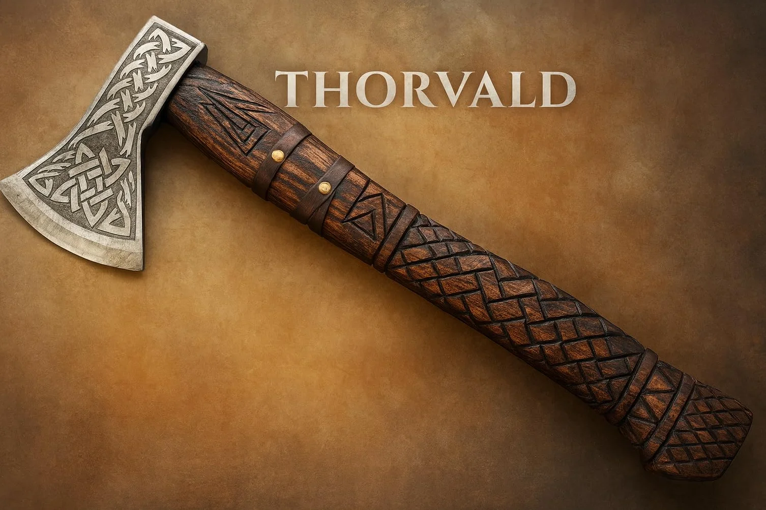 Novahaven Thorvald Hacha de lujo forjada a mano de madera de fresno inglesa, hoja de acero al carbono con grabado vikingo