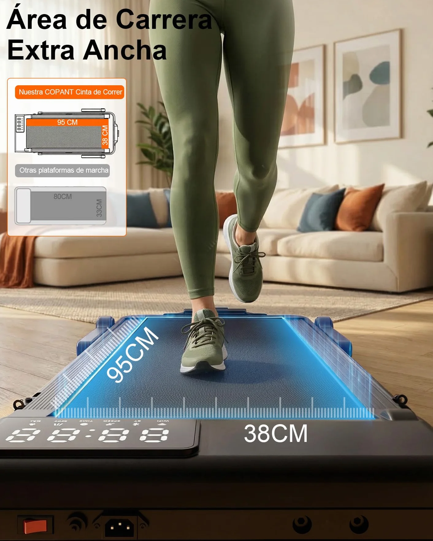 Copant Cinta de Correr, Cinta de Correr con LCD Scarn, 2.5 HP Caminador con App &Mando a Distancia，Carga MAX 159 kg, con cursos de formación y Carreras, 1-8km/h para el hogar o la Oficina