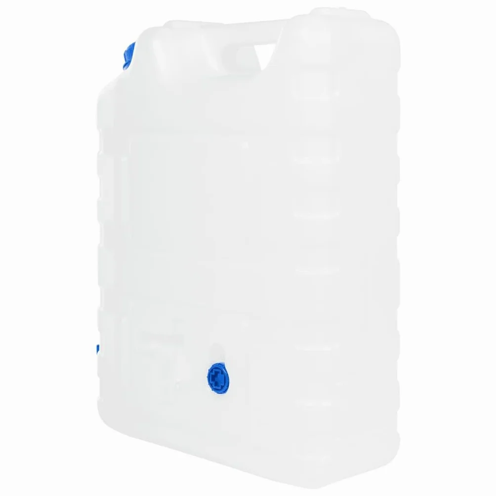 Depósito de agua de 20 L con grifo transparente HDPE Camping Bidón con gran abertura de llenado 48 mm apilable para garaje, cocina, despensa, exterior de emergencia