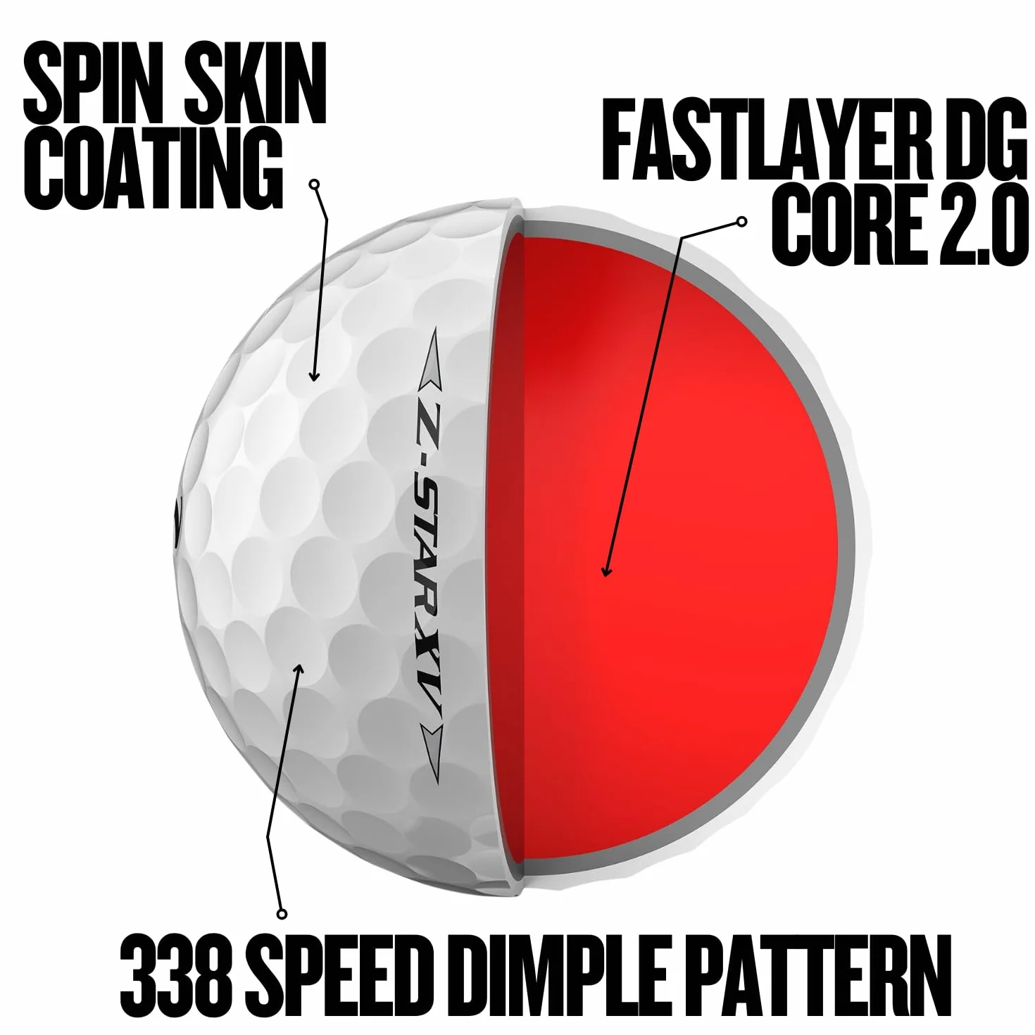 Srixon Z-Star XV Bola de Golf Ultra Performante Distancia Máxima Spin Optimizado FastLayer DG Core 2.0 Spin Skin+ Blanco Amarillo
