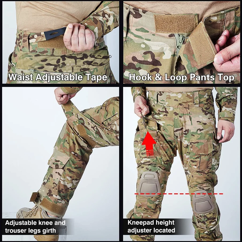IDOGEAR Pantalones de Combate G3 Multicam con Rodilleras Tácticos Multibolsillos Ajustador Gancho