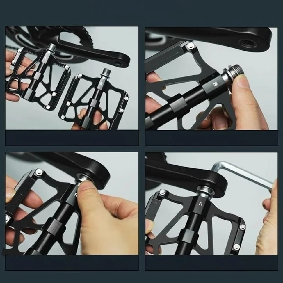 Pedales de bicicleta de 9/16 pulgadas, plataforma ancha con 3 rodamientos sellados, cuerpo de aleación de aluminio para bicicletas plegables de carretera de montaña, color negro plateado