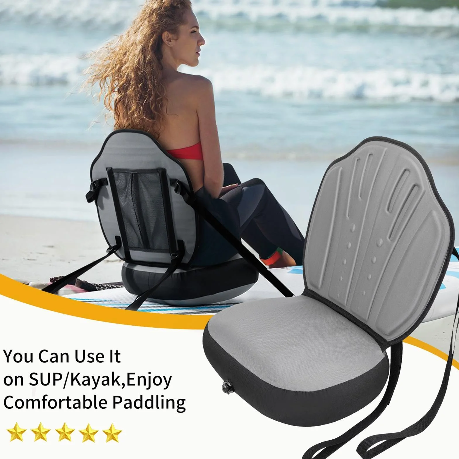Cojín de asiento inflable para kayak impermeable con respaldo, tela Oxford
