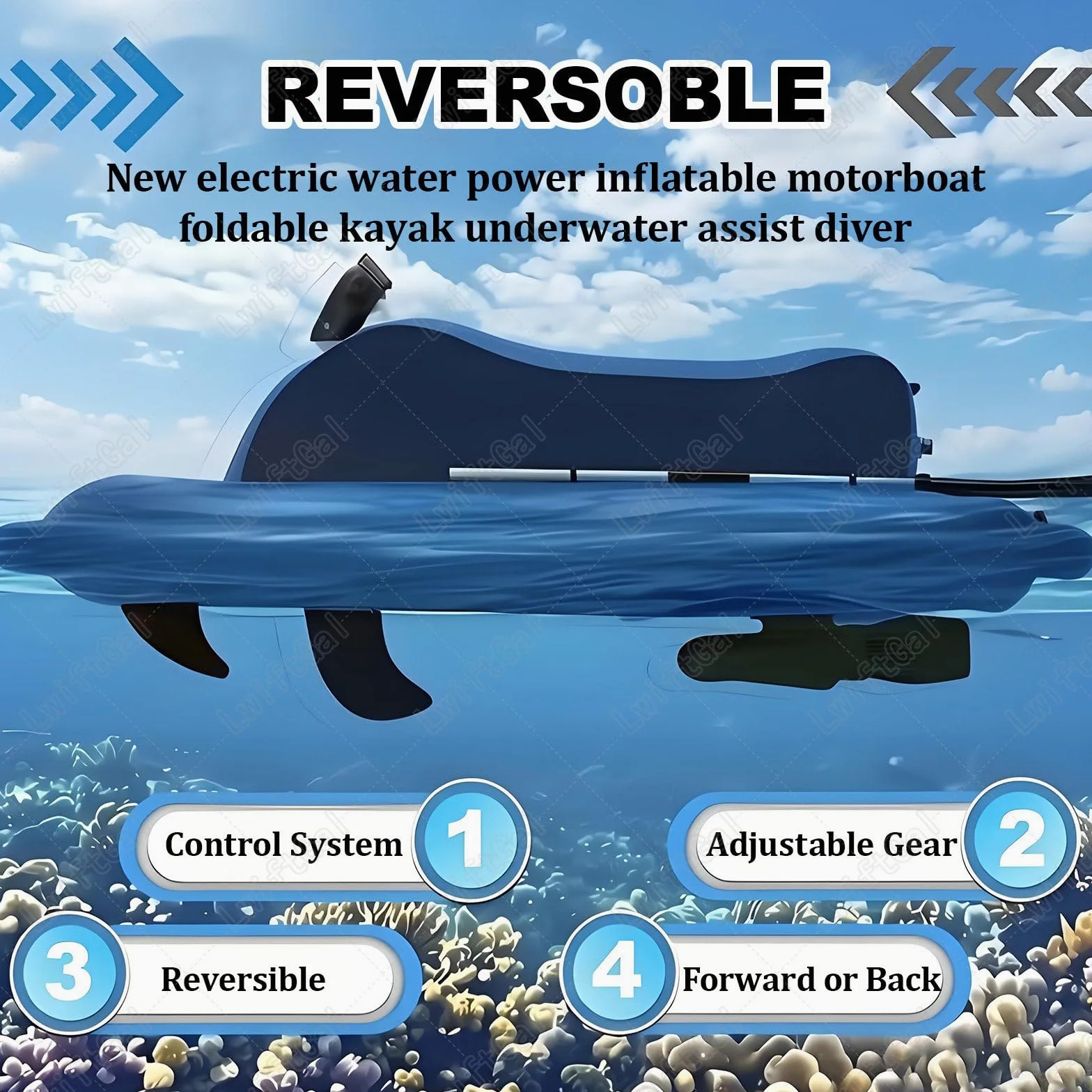 Moto Acuatica Inflable Electrica, Moto De Agua Hinchable con Motor, Moto AcuáTica, Bote Inflable con Scooter Submarino 500w, para Adultos Y NiñOs White-500W10AThruster