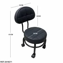 Silla Giratoria de Pedicura con Respaldo Negro Base Ruedas Asiento Acolchado 360° Salón Belleza SPA