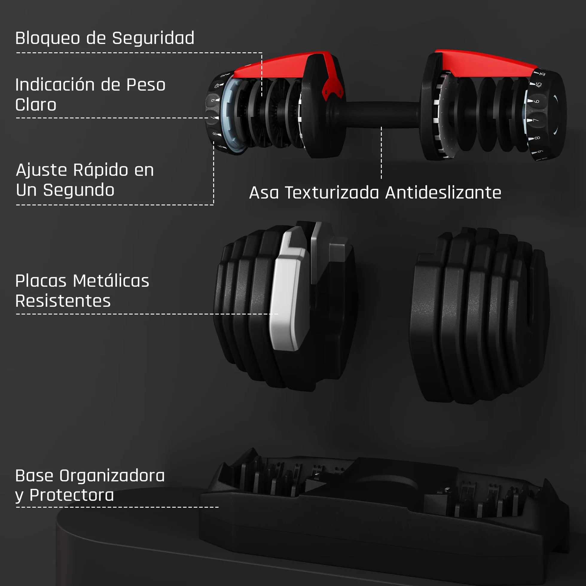 Yaheetech Kit de 1-2pcs Mancuerna Ajustable 5-15 Niveles Rápido 2-25kg Seguridad de Doble Bloqueo, Agarre Antideslizante, Ahorro de Espacio Para Gimnasio en Casa