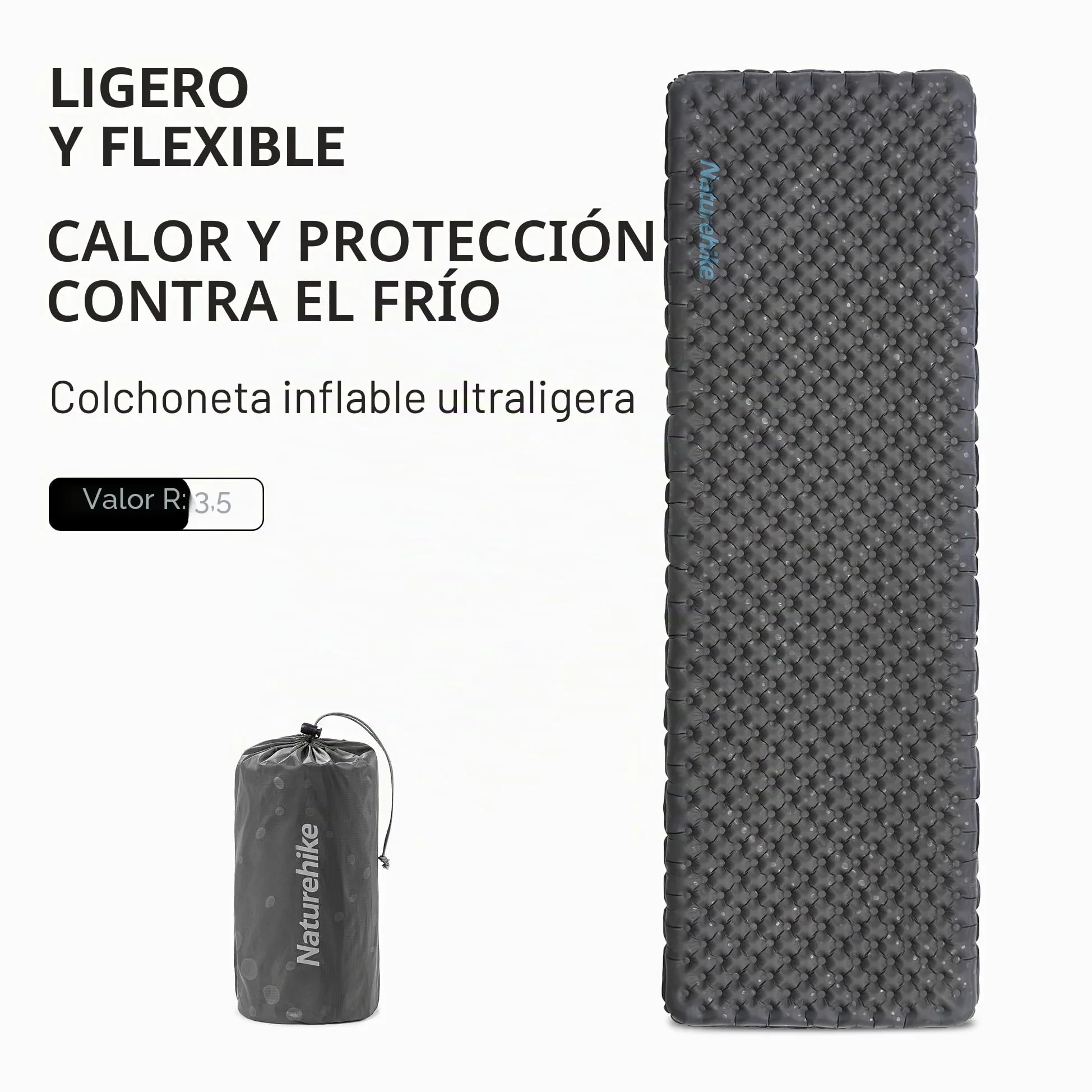 Naturehike Colchoneta para Dormir para Acampar con Valor R 3,5, colchoneta para Dormir autoinflable Ultraligera para Las 4 Estaciones, colchón de Aire Duradero con Bolsa Inflable L