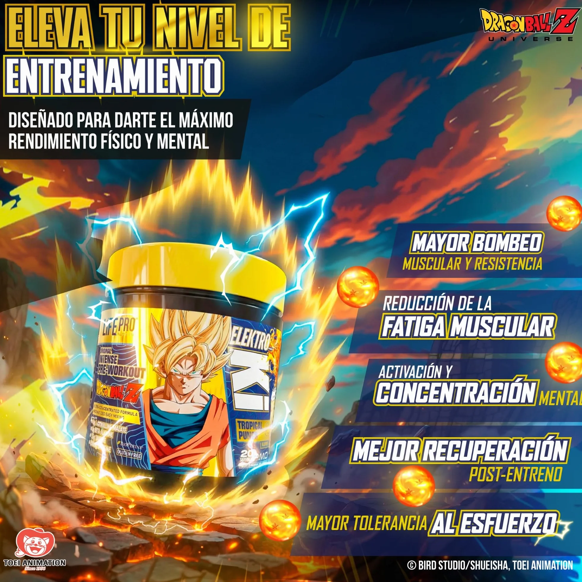 Life Pro Elektro Ki Dragon Ball Z Limited Edition Preentreno 400g Tropical Punch