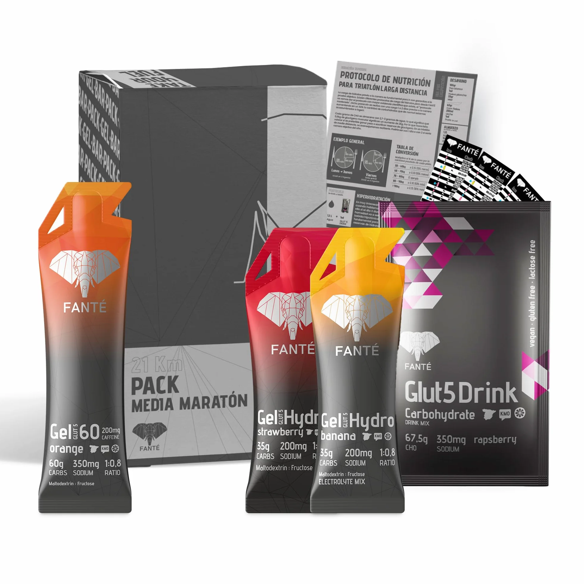 Fanté Medio Maratón Pack Nutrición para Media Maratón 1 monodosis 3 geles energéticos 350mg Sodio