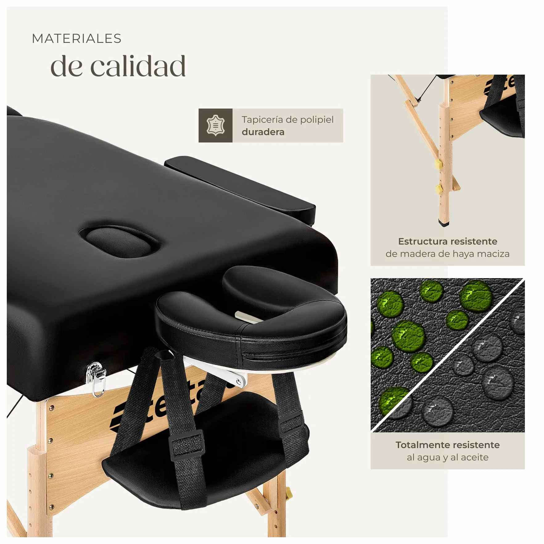 Tectake Camilla Masaje Plegable de Madera Profesional para Fisioterapia con Taburete, Cojines y Bolsa Transporte - Negro