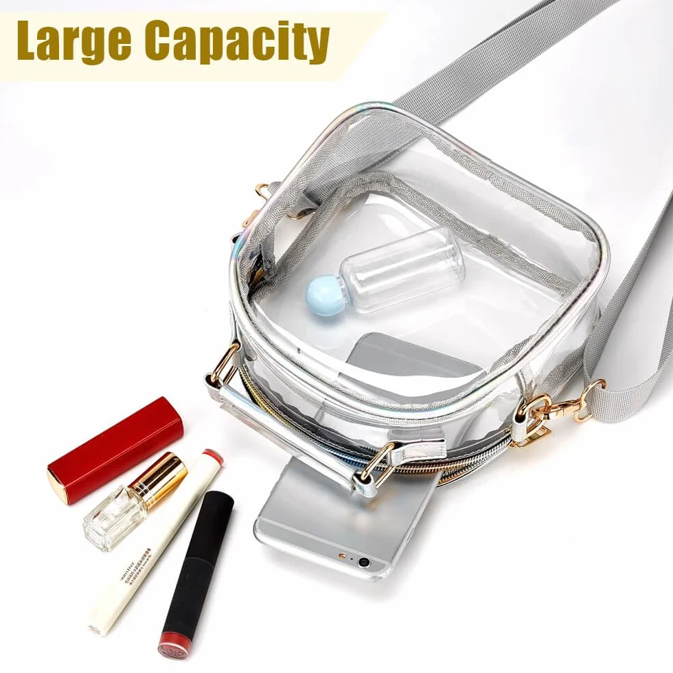 COROMAY Bolso transparente para mujeres/niñas, NFL bolsa transparente para estadio, bolsa cruzada premium transparente aprobado por el estadio con correa ajustable y cremallera colorida