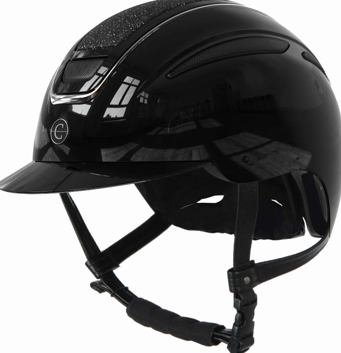 Covalliero Casco de equitación Elite, para mujer, ventilación óptima, correa de piel sintética, forro interior extraíble, carcasa dura ABS, color negro, L/59-61 cm