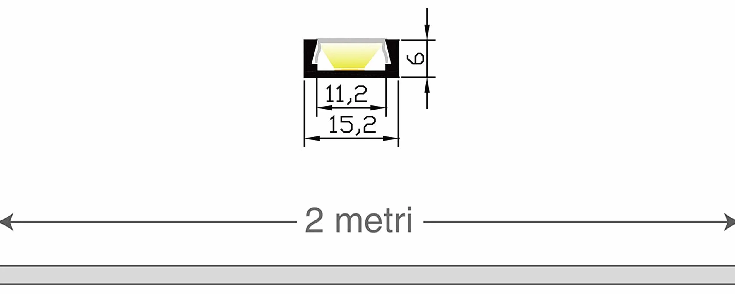 Aftertech 2m Perfil de Aluminio para Tira LED Barra Rígida 1506 + Cubierta Negra