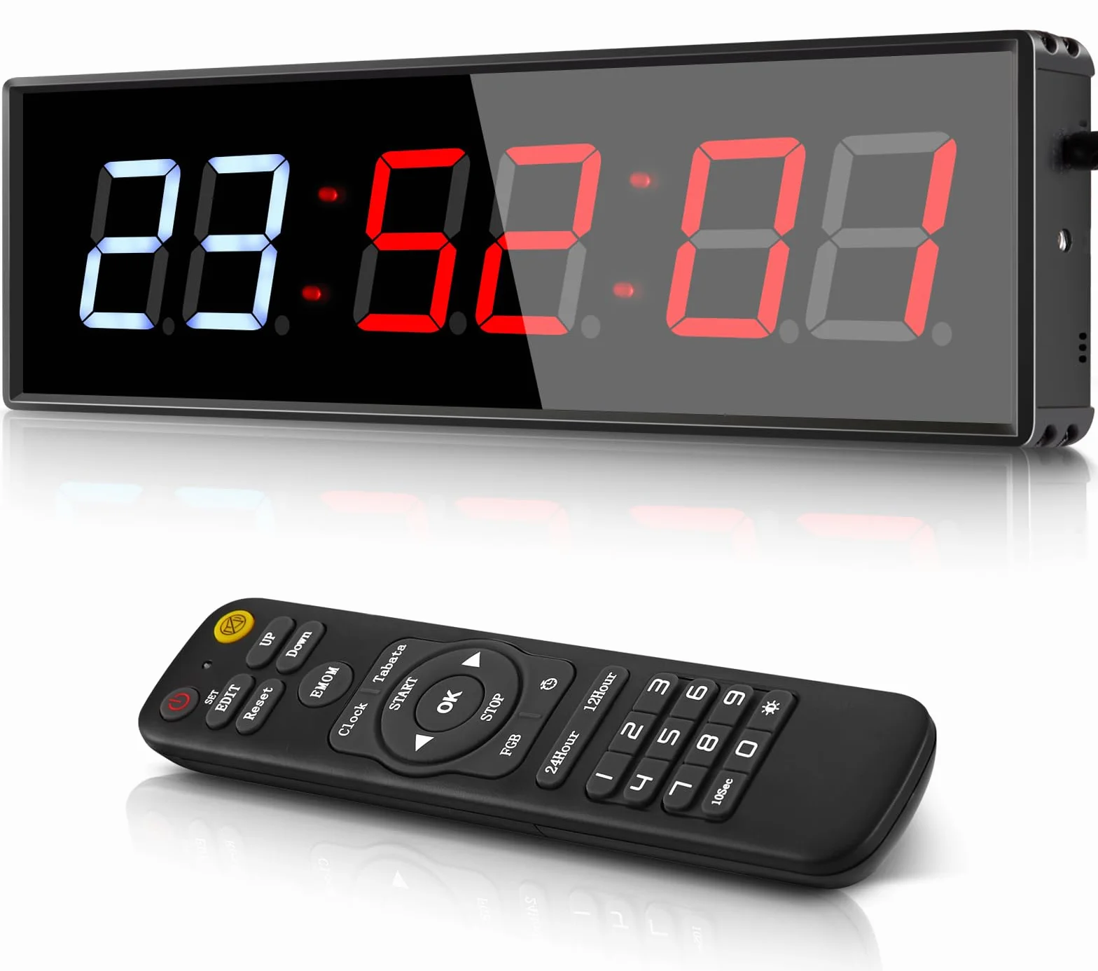 PELLOR Temporizador de Gimnasio,1.5" Temporizador de Intervalo LED,Reloj de Pared Digital Grande con Countdown/Up,Cronómetro,Brillo Ajustable,Reloj de Entrenamiento con Control Remoto para Casa Garaje