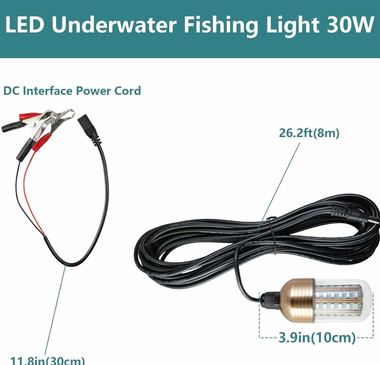 Luz LED para Pesca Submarina, 3000lm 30W IP68 Lámpara Impermeable Luz Verde 360 ​​grados Iluminación Subacuática Integral para Peces Caída Profunda Colección de Subacuática(#1)