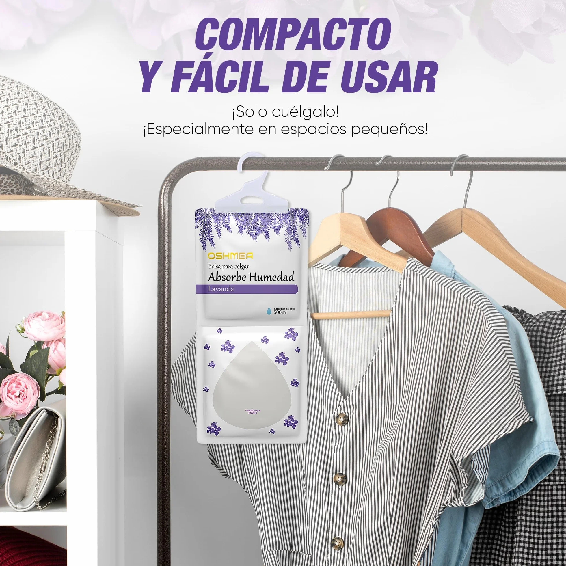 Bolsas Antihumedad PREMIUM 500ML 2 EN 1 Deshumidificador Armario Aroma Lavanda Absorbentes Humedad Condensación Quita Moho Olores