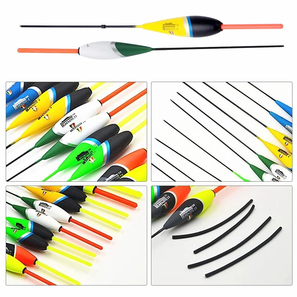10Pcs Flotadores de Pesca Madera Abeto Juego Bobbers Herramientas