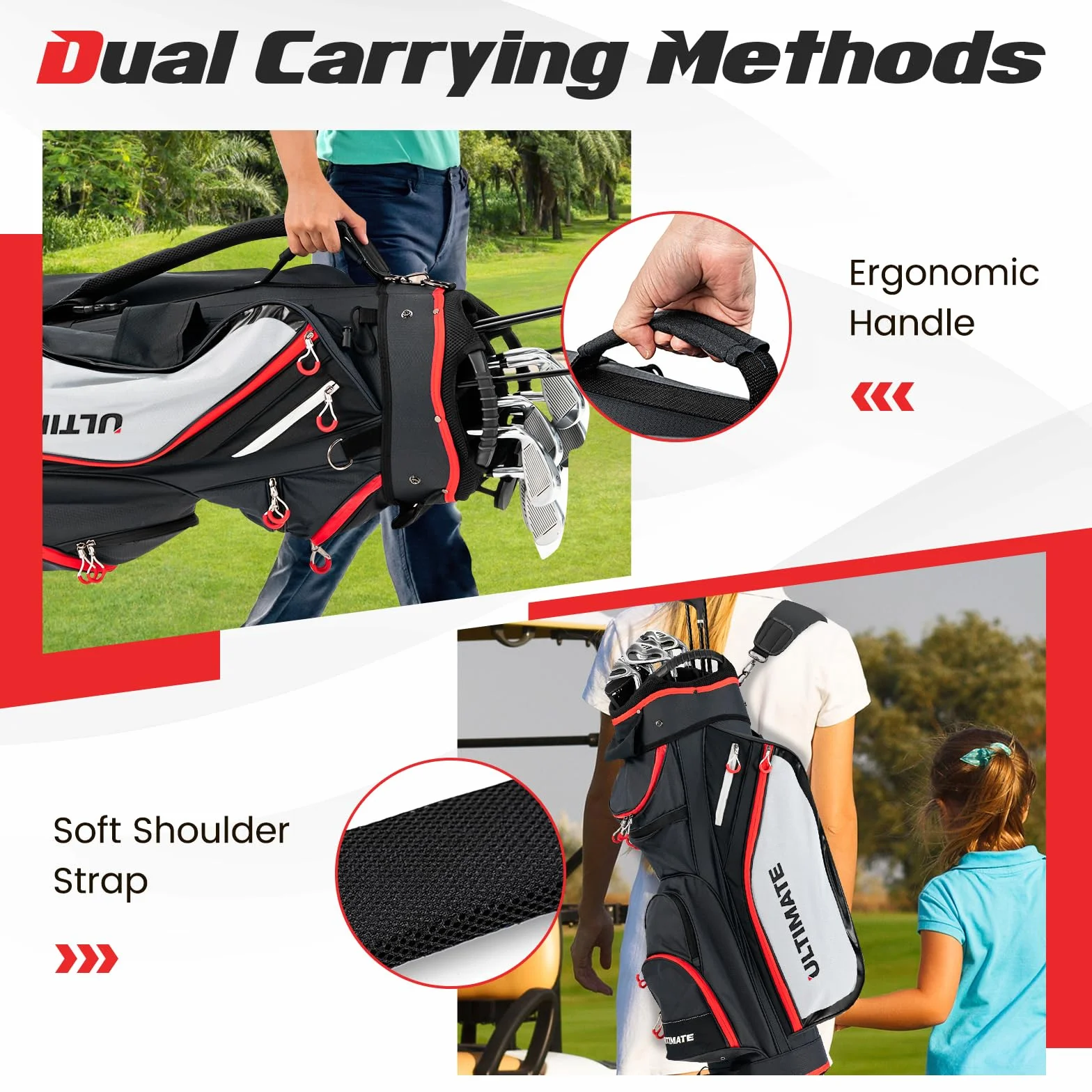LIFEZEAL Bolsa de Golf con Funda para Lluvia, Bolsa de Carro para Palos de Golf con 14 Divisores y 8 Bolsillos, Funda de Golf con Cremallera Bolsa Térmica, Funda para Palos de Golf