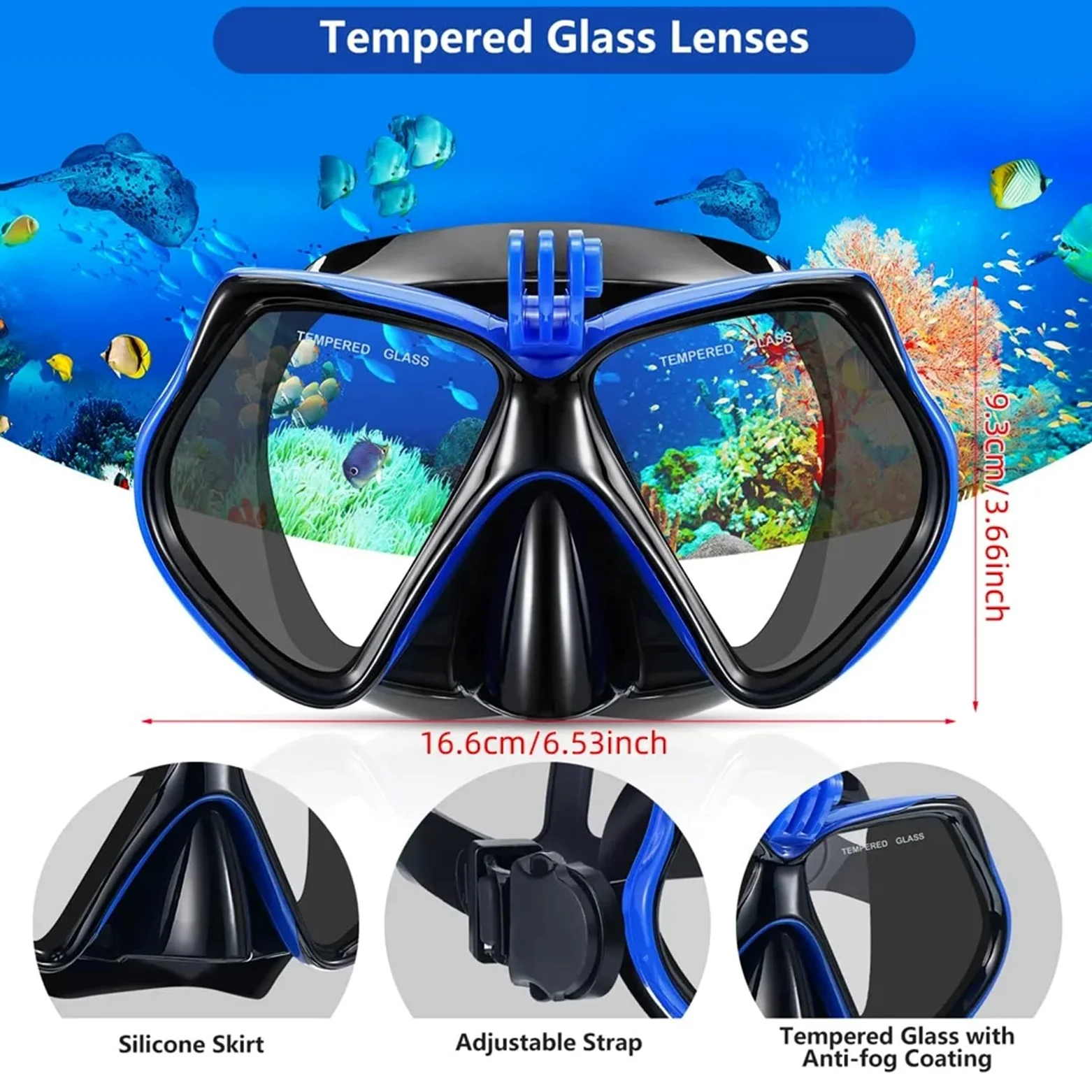 Buceo Máscara de Snorkel Máscara de Buceo con Kit de Snorkel para cámara Deportiva subacuática GoPro, Gafas de natación Profesionales antivaho y secas