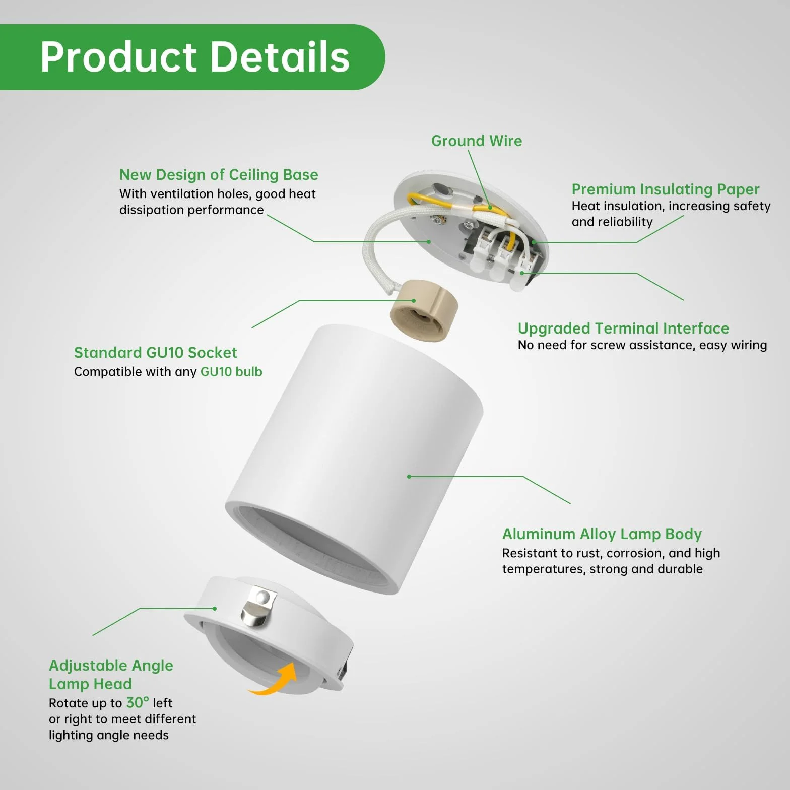 HOMEOW Focos LED Interior Techo Superficie, Pack de 4, Blanco, Aluminio, GU10