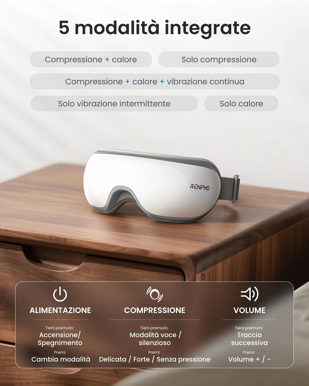 RENPHO Eyeris 1 Masajeador de ojos con calor Bluetooth Plegable para aliviar tensión ocular