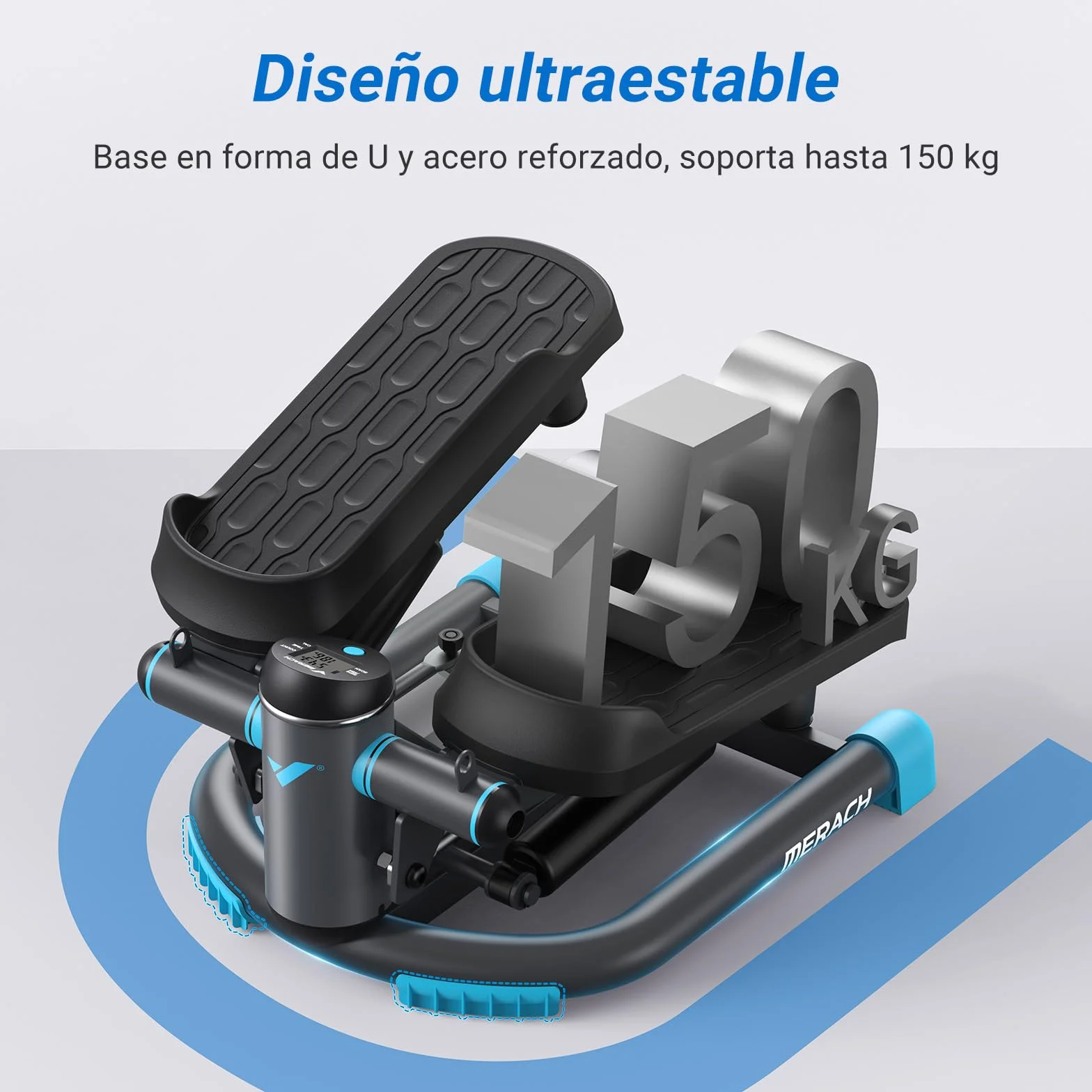 MERACH Mini Stepper Fitness Apartment,Stepper 2 en 1 para Casa,Silent Swing 150 kg con Pantalla LCD y Bandas de Resistencia,para Entrenamiento de Piernas,Brazos y Glúteos