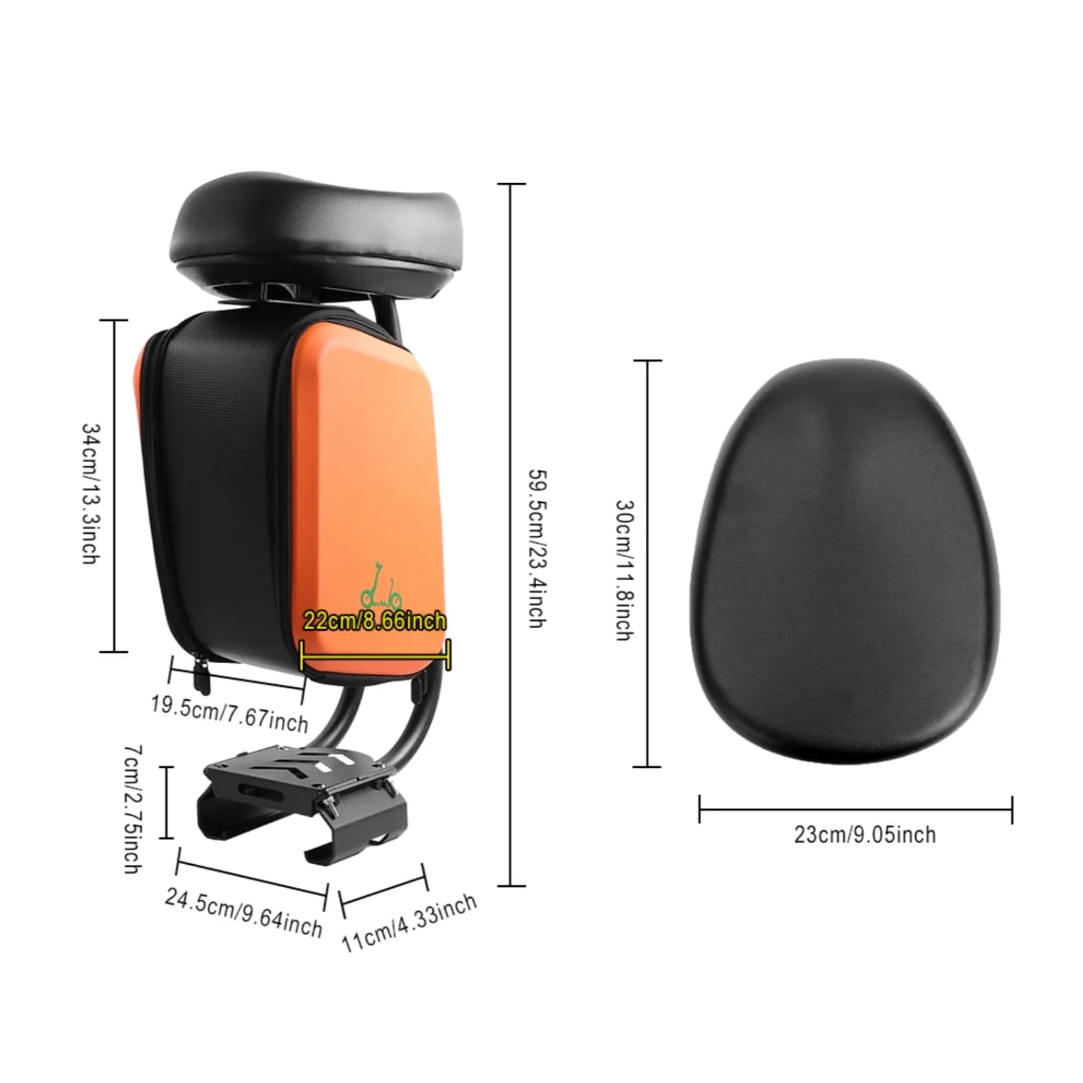 Scooter Seat Attachment Asiento para Patinete Eléctrico con Bolsa de Almacenamiento Sillín Accesorio de Movilidad Cojín de PU Acolchado Adecuado para Adultos en Trayectos Largos Trabajo Ocio