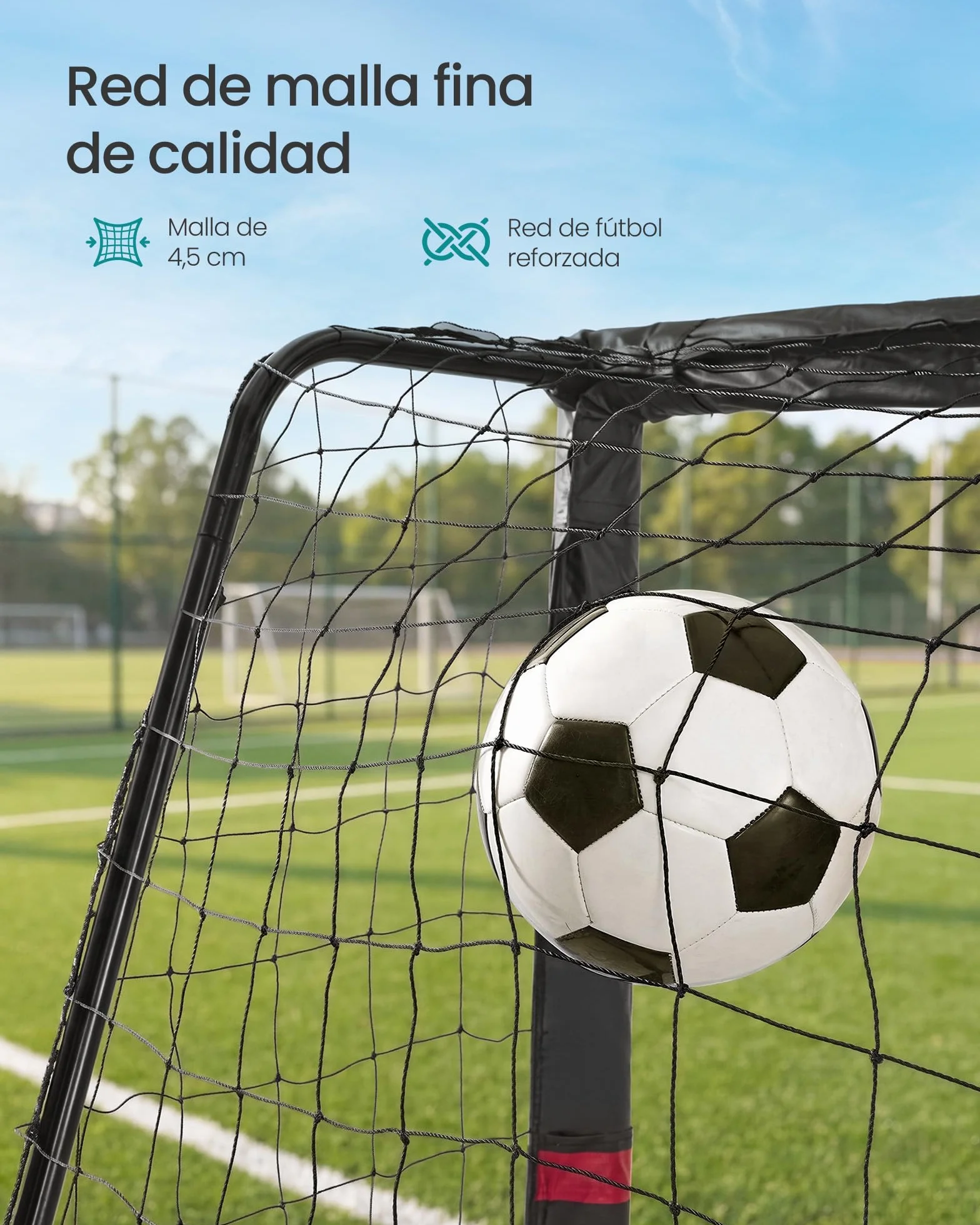 SONGMICS Portería de Fútbol 120 x 300 x 200 cm Acero Red PE Exterior Negro
