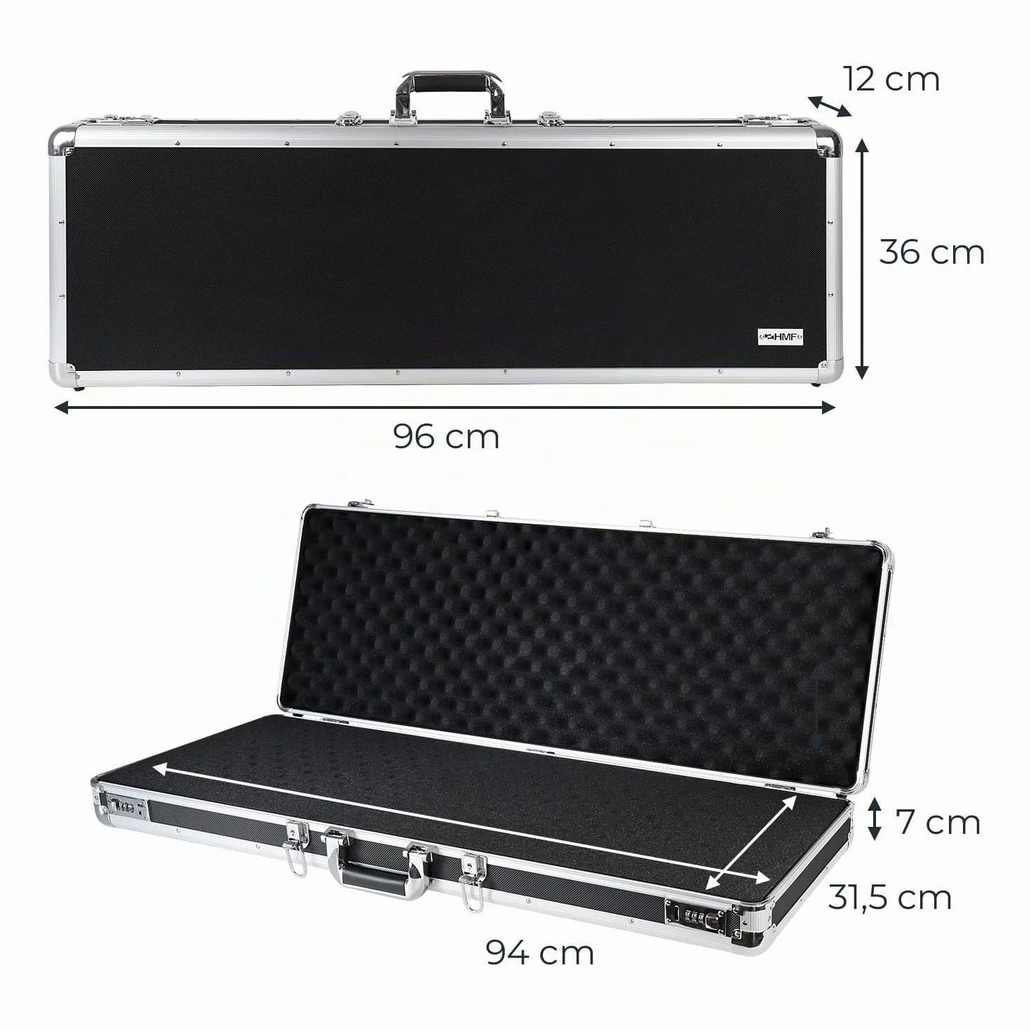 HMF 14404-02 Maleta de Aluminio para Armas y Rifles con Espuma | 96 x 36 x 12 cm | Negro