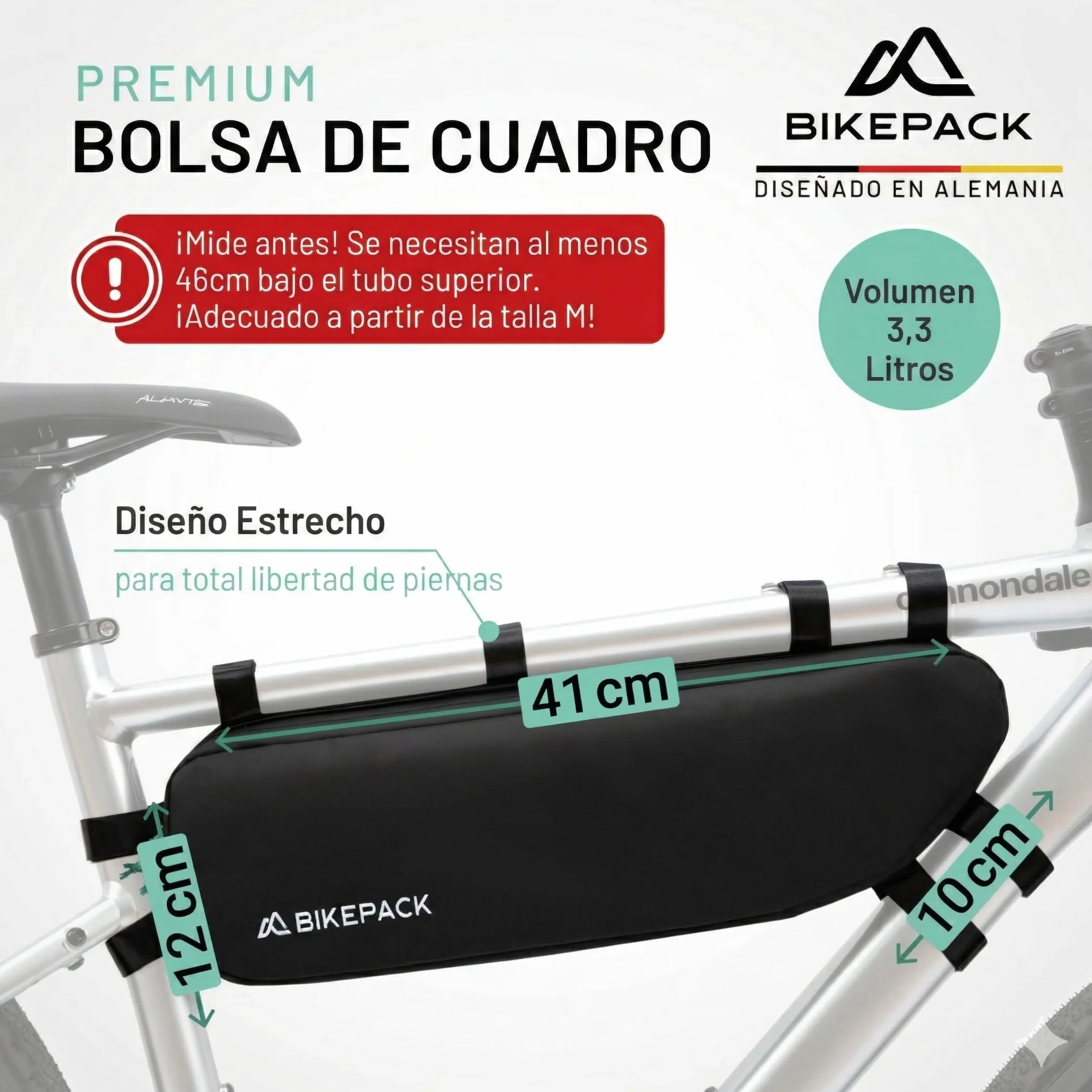 BIKEPACK Bolsa Cuadro Bicicleta 1,5L - Bikepacking Gravel Carretera MTB | Bolsa triangular con salida de cable y bolsillo para móvil, tejido repelente al agua, montaje fácil, accesorio ciclismo