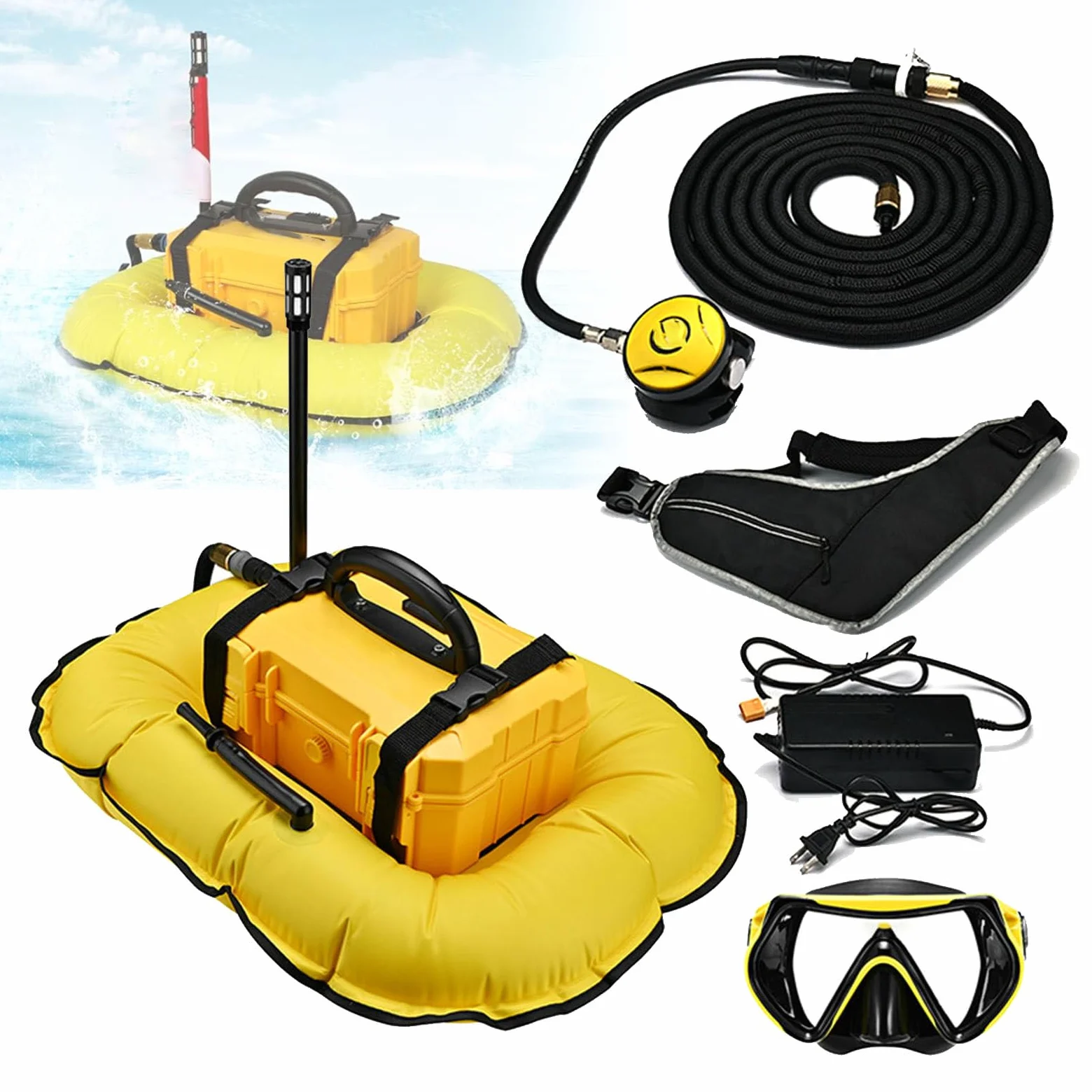 Ventilador de buceo portátil, refrigeración por agua de circulación inalámbrica, ventilador de buceo recargable, profundidad máxima 10/15 m, uso bajo el agua
