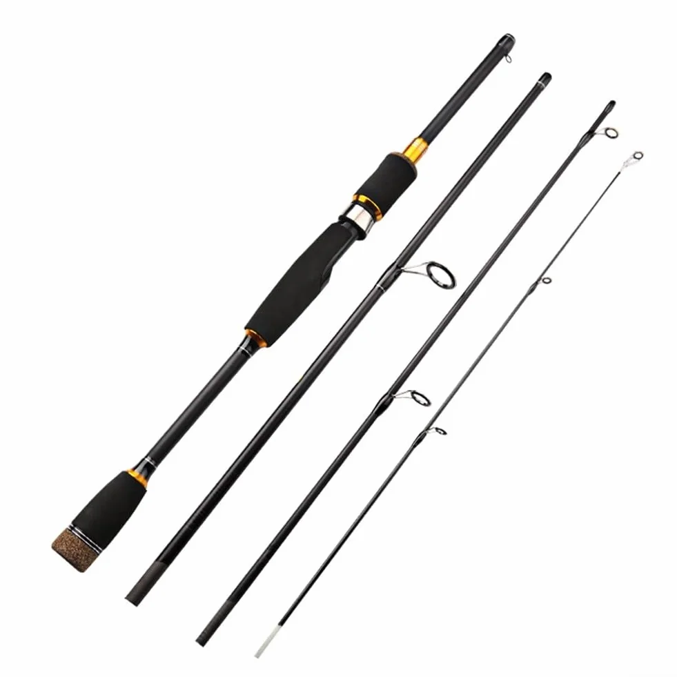 Honseadek Caña de pescar de fibra de carbono de 1,8/2,1 m, acción ML, diseño de viaje de 4 secciones, plegado de 46 cm, agarre de EVA, anillos guía antibobinado, capacidad de carga de 2500 g