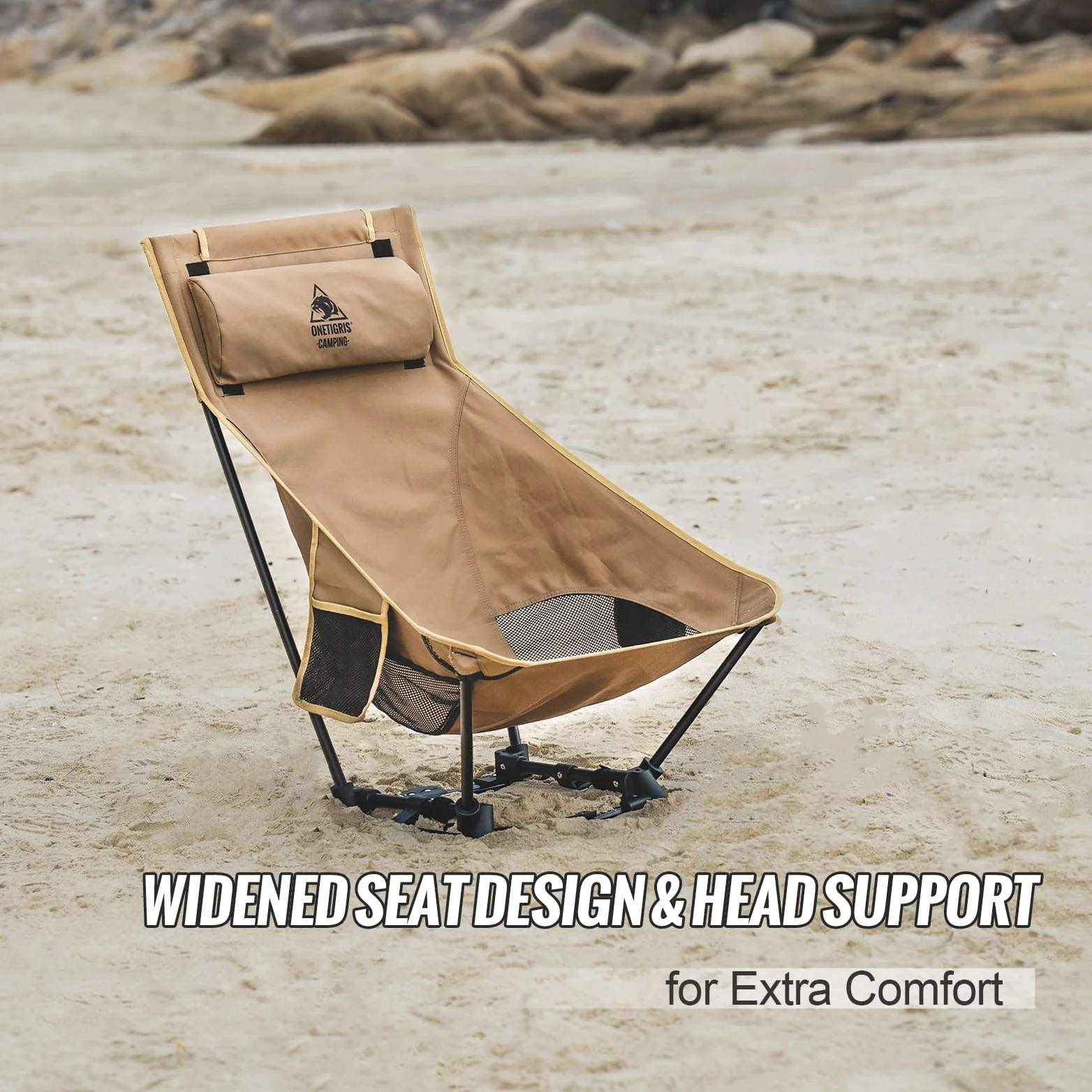OneTigris Dragonhide - Silla de camping con diseño de almohada, cómoda silla plegable con asiento ampliado, capacidad de 275 libras