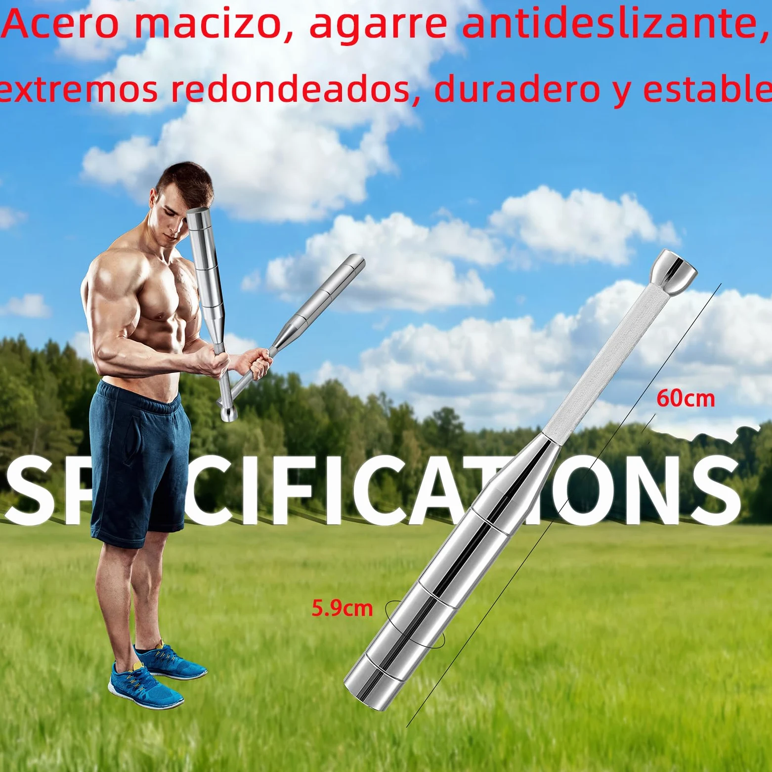 Mace Bell ajustable 6 en 1 – Club indio de acero para cuerpo completo, hombros, antebrazos, fitness, artes marciales mixtas, rehabilitación, con reforzador, probador de puntas y pesos ajustables (3