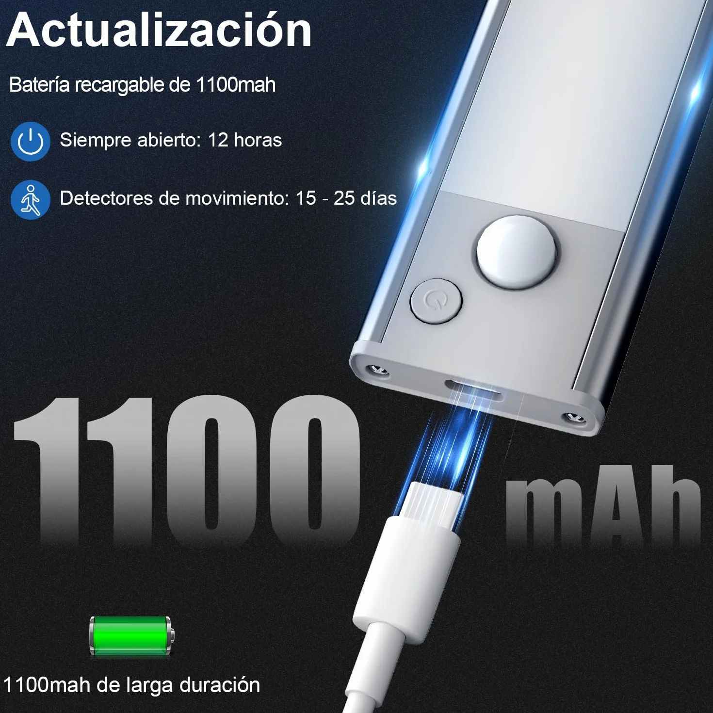 Luz LED Sensor Movimiento Cocina Armario Luces Pilas Adhesiva Recargable Lampara sin Cables Bajo Mueble Interior Tira Lamparas Magnetica Pared Barra Iluminacion Inalambrica USB