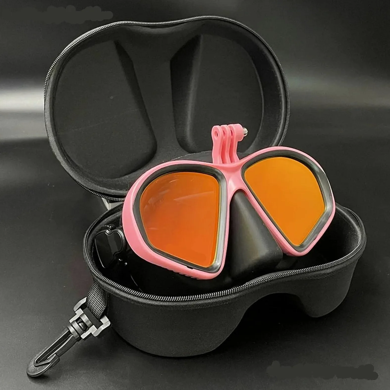 Buceo Kit de de Buceo Máscara de Buceo de bajo Volumen con Soporte para cámara, Paquete de Gafas de Buceo de Vidrio Templado con Espejo en Caja Negra con Cremallera(Pink 1)