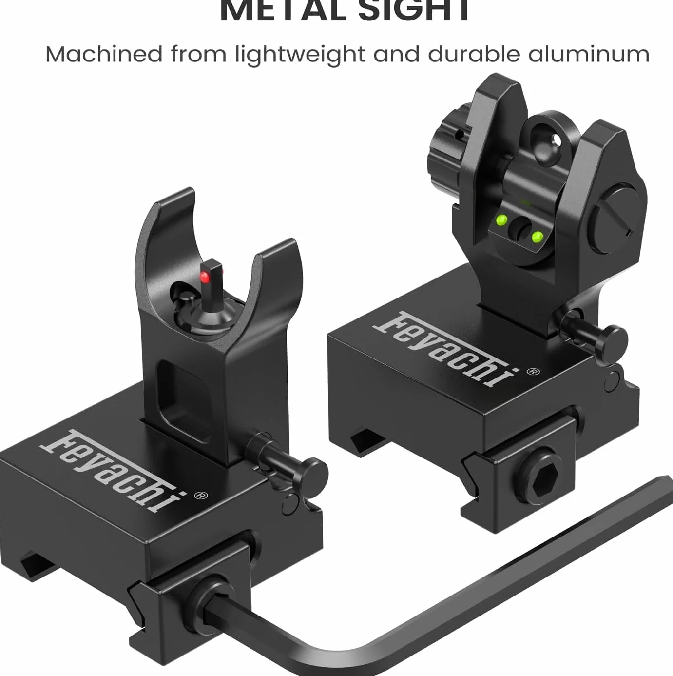 Feyachi S28 Flip Iron Sight con Herramientas de Ajuste, Miras Tácticas Plegables Delanteras y Traseras Sólo para Actividades Deportivas