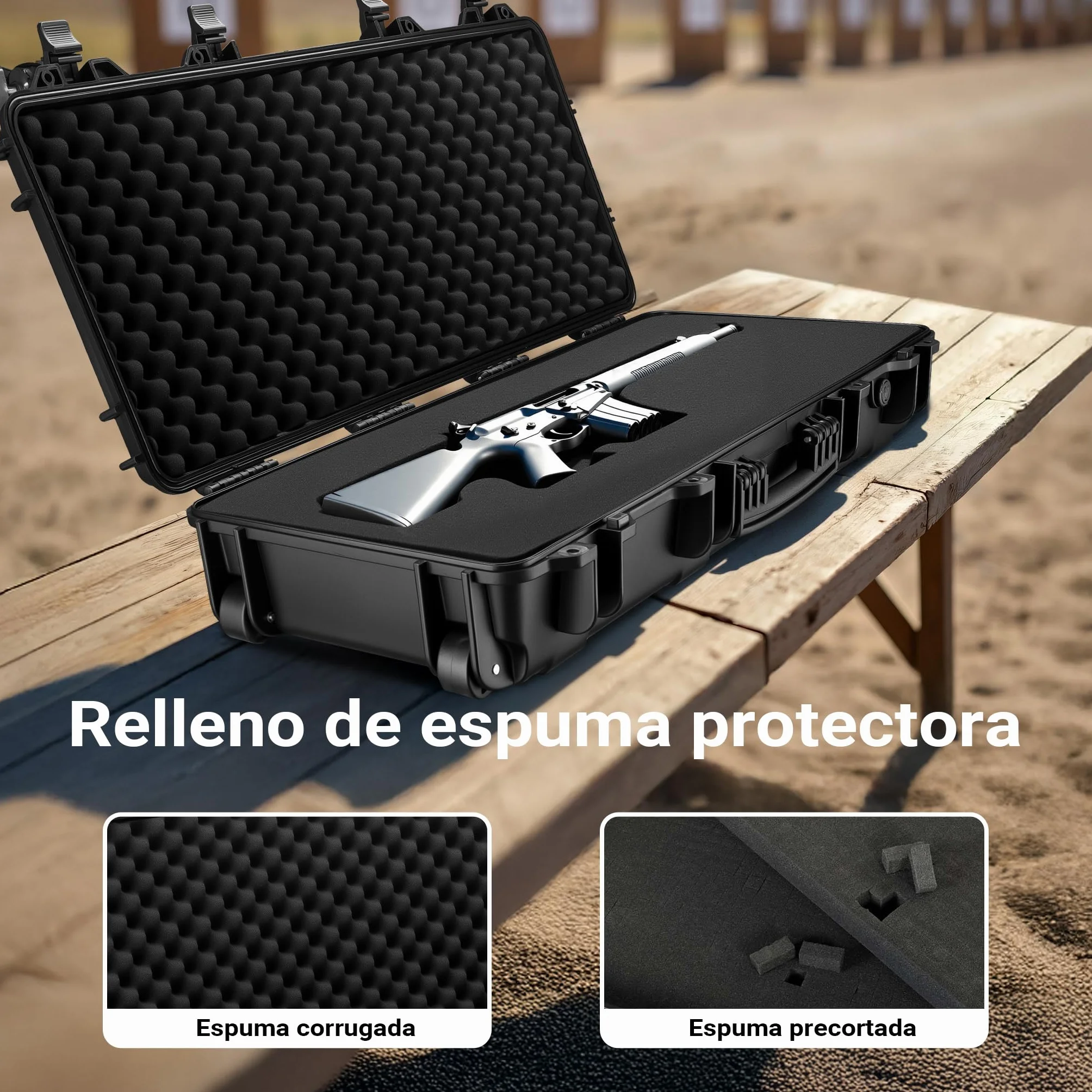 WilTec Maletín para Armas largas 97.8 x 42 x 17.3 cm con Espuma pre-Cortada Compacto y Ligero de PP para Transporte Seguro de Rifles y escopetas con asa ergonómica