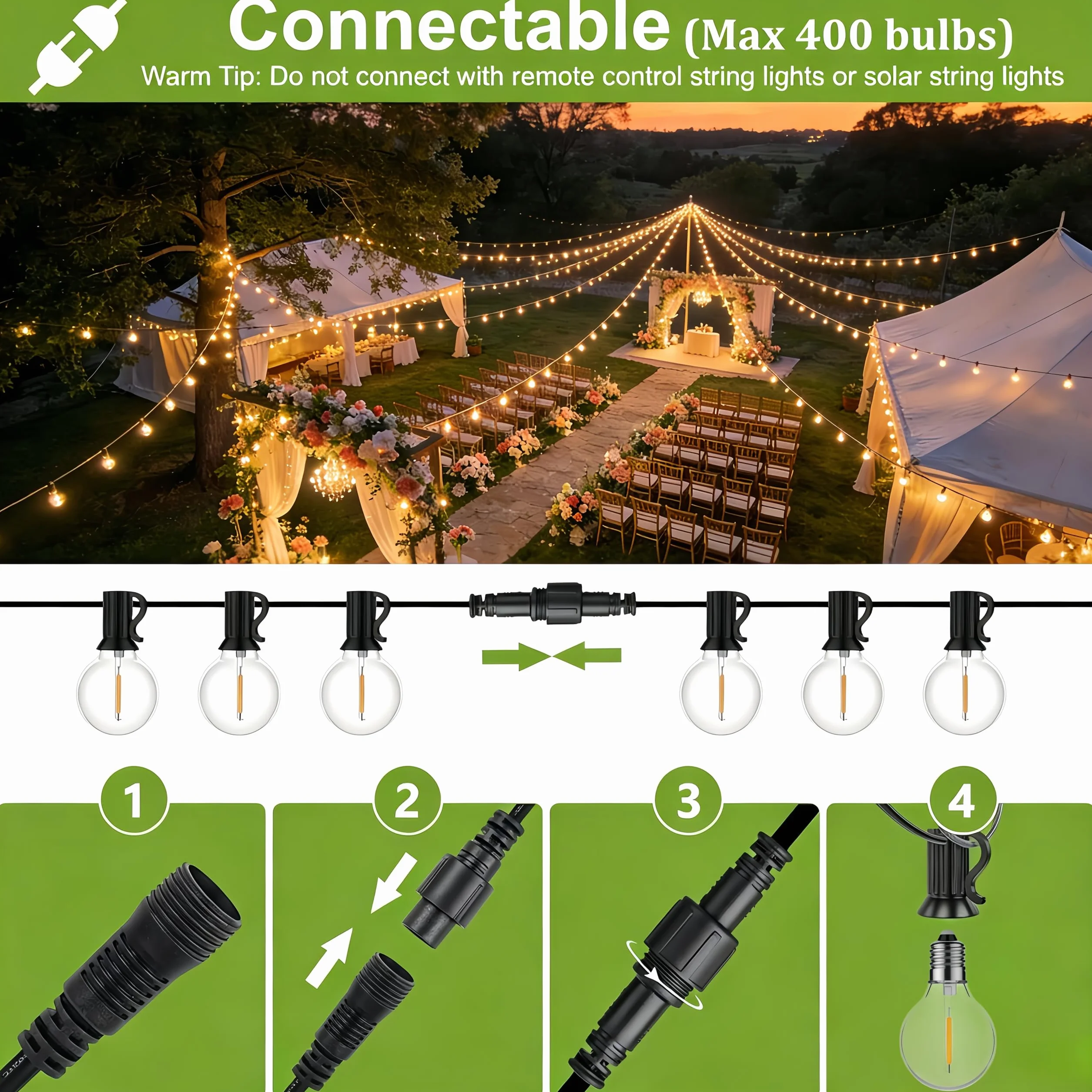 Guirnalda Luces Exterior 30M IP45 Impermeable Led 2700K Blanco Cálido Jardín Patio