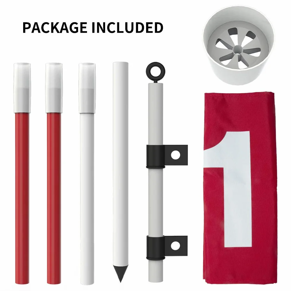 THIODOON Bandera de golf de 6 pies y taza para patio profesional, copa de agujero de golf desmontable y bandera para campo de conducción, patio trasero, fibra de vidrio antioxidante, diseño de 5