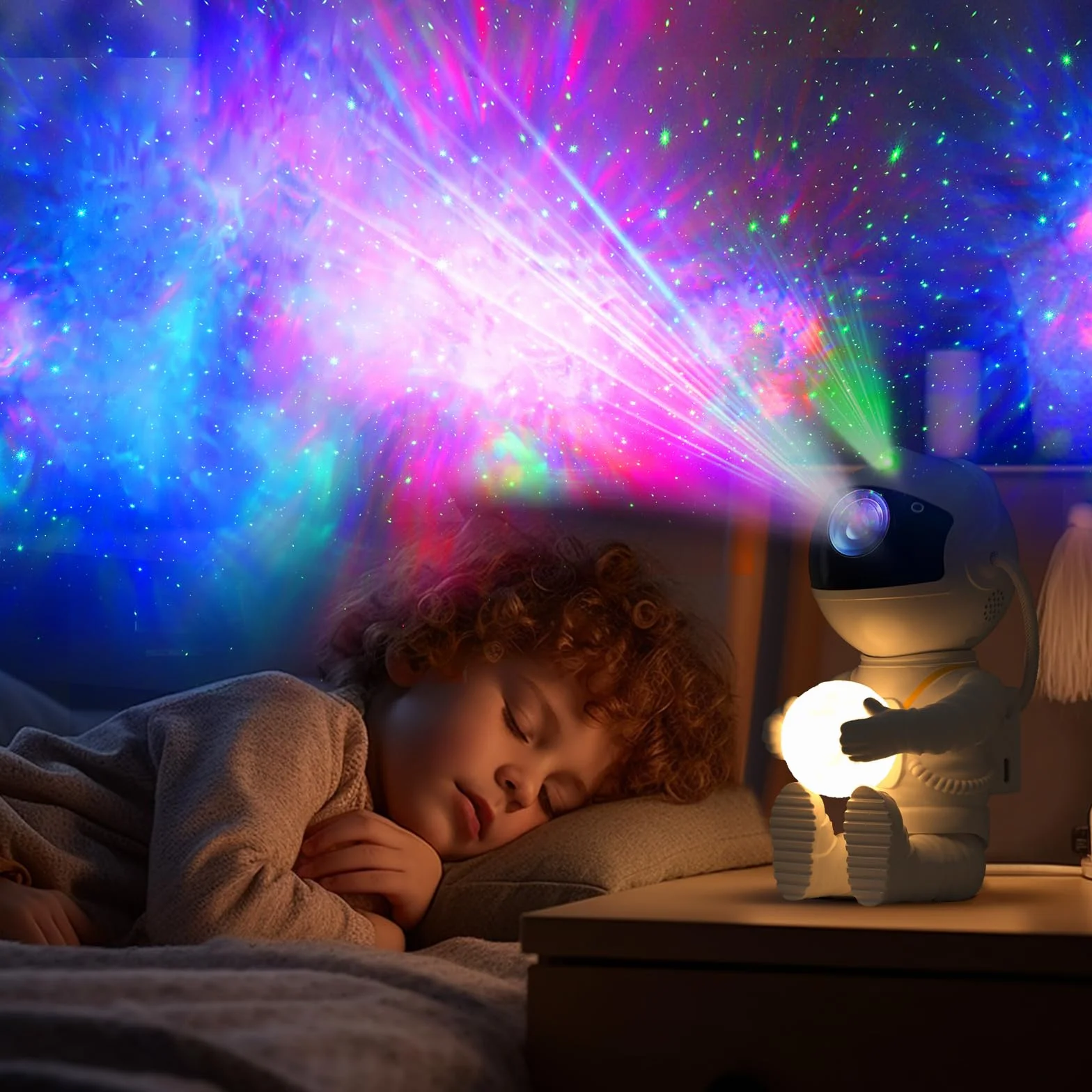 Feliigo Proyector Estrellas LED Astronauta Galaxy 8 Modos Iluminación Rotación 360° Mando Distancia Luz Nocturna Infantil