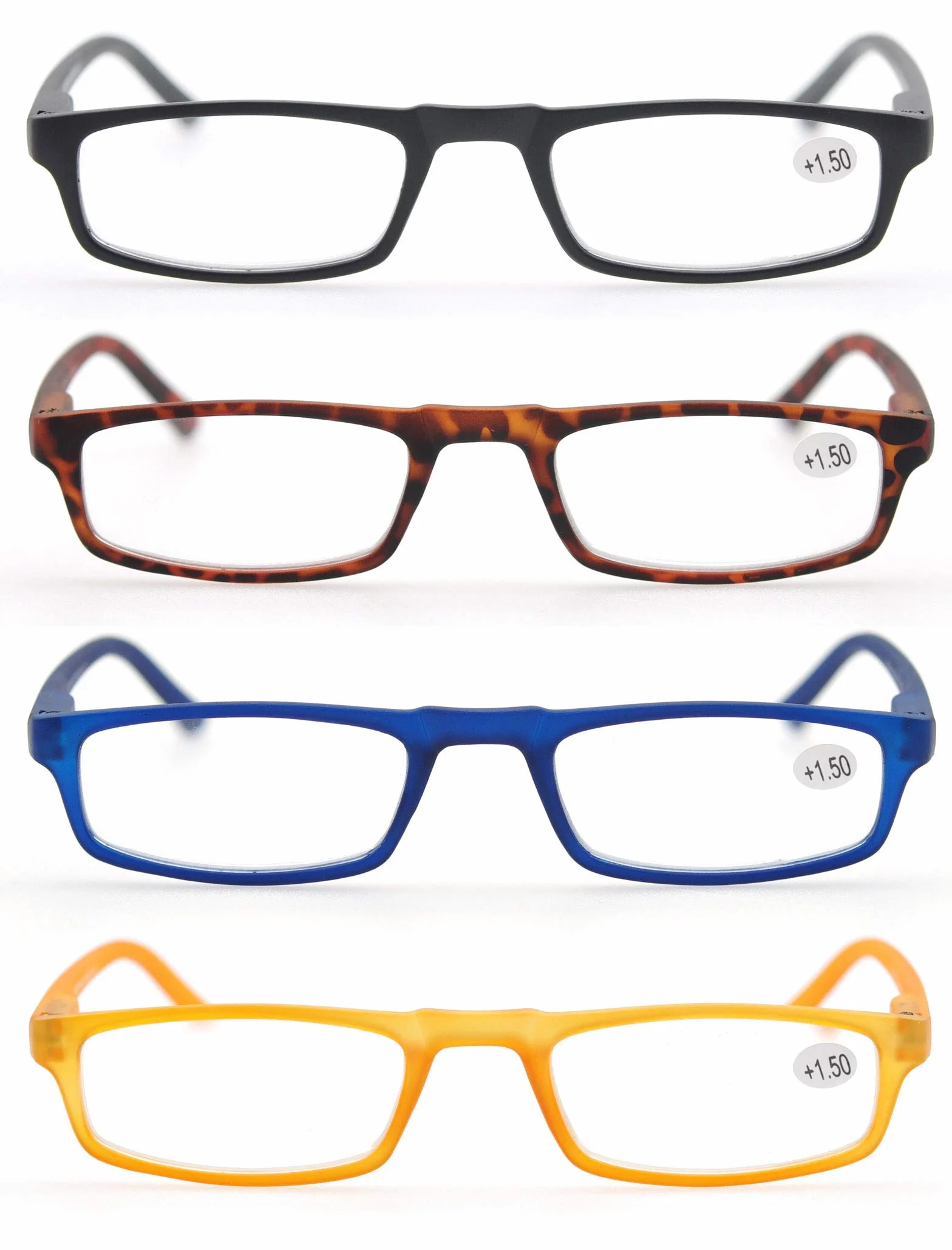 MODFANS Pack de 4 Gafas de Lectura para Hombre Mujer Lente Clara Visión Clara Negro Azul Marrón Amarillo