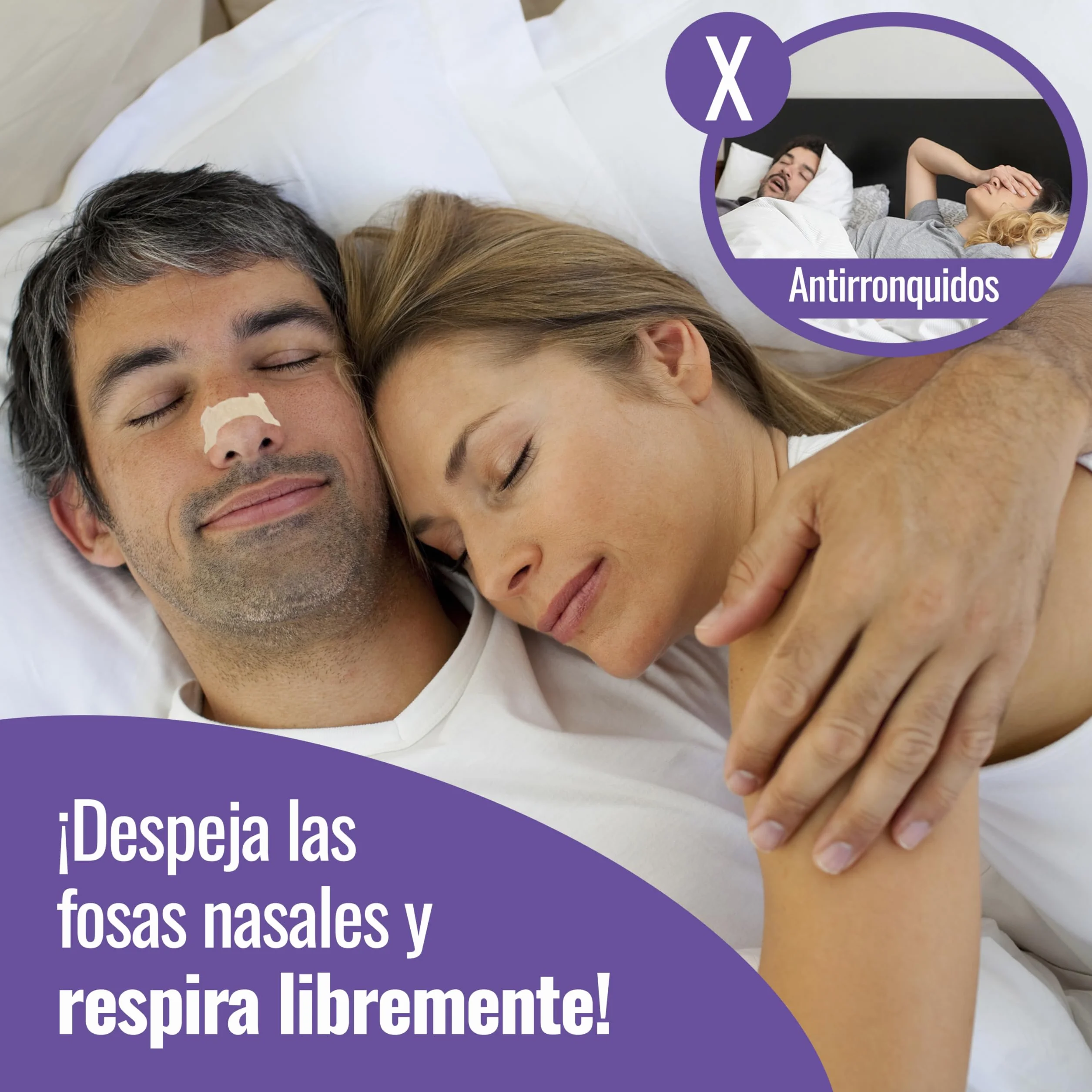 Tiras Nasales Antironquidos 60 Unidades, Nasal Strips para Respirar Mejor y Evitar Ronquidos