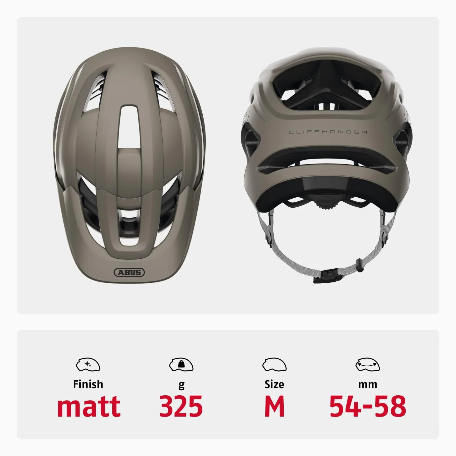 ABUS Cliffhanger Casco MTB, Dust Grey, Talla M | Casco MTB para singletrail y enduro, cierre magnético, visera ajustable, almohadillas lavables