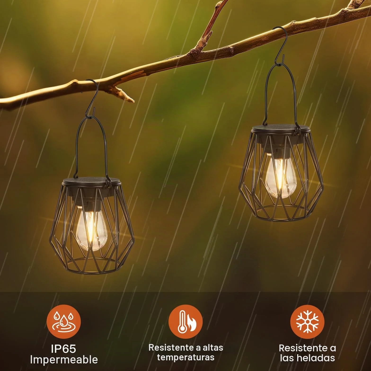 Farolillos Solares Exterior LED 2 Lamparas Solares Colgante Metal IP65 Impermeable Jardin
