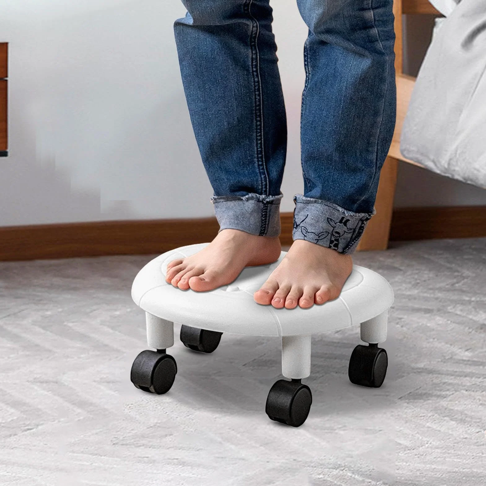 Silla de Ruedas Baja Giratoria 360° para Belleza, Salón de Uñas, Spa