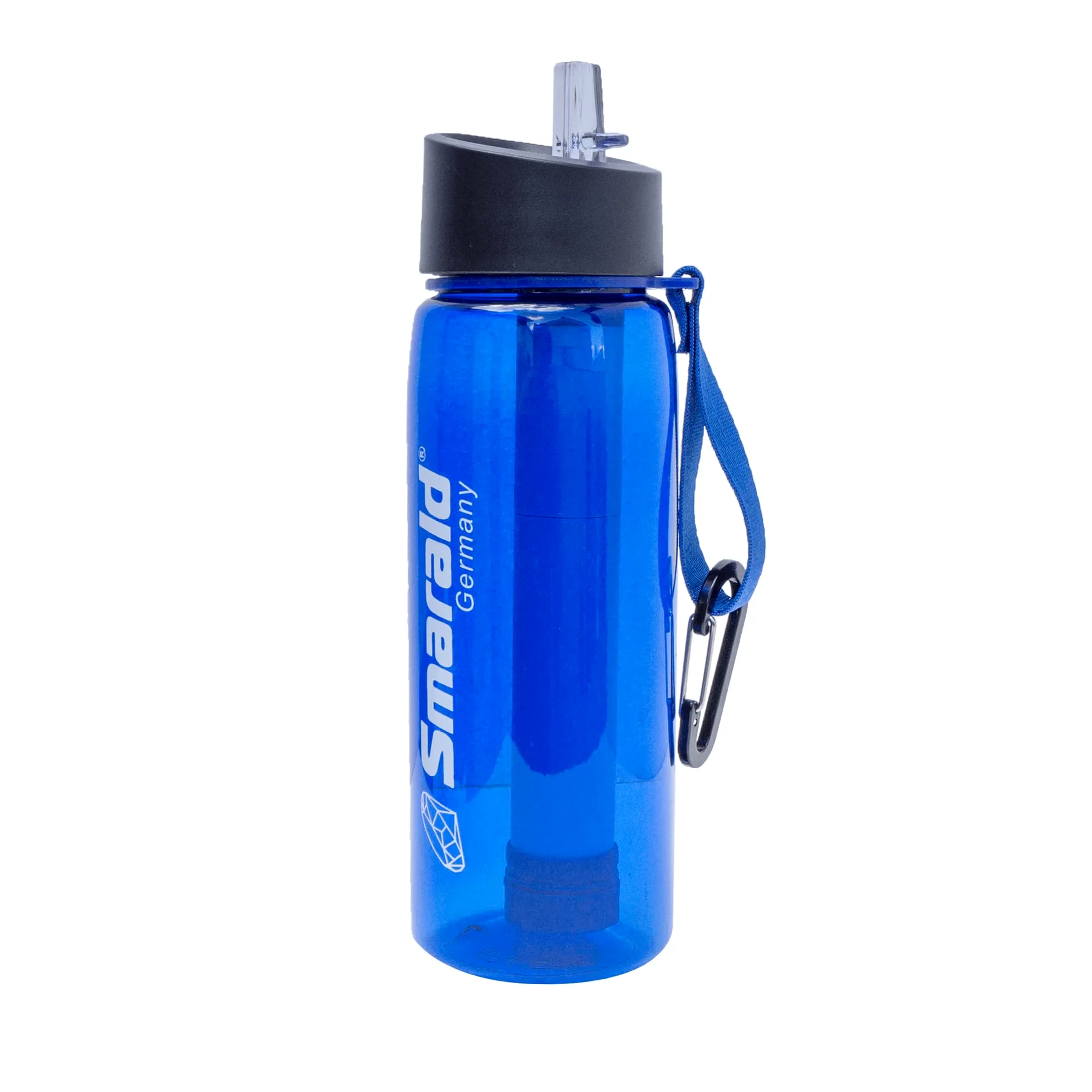 Botella de agua con filtro de agua integrado de 2 niveles, incluye 0,2 µm de bloqueo de gérmenes, filtro de viaje, botella de senderismo, botella de tritán, sin BPA con brújula