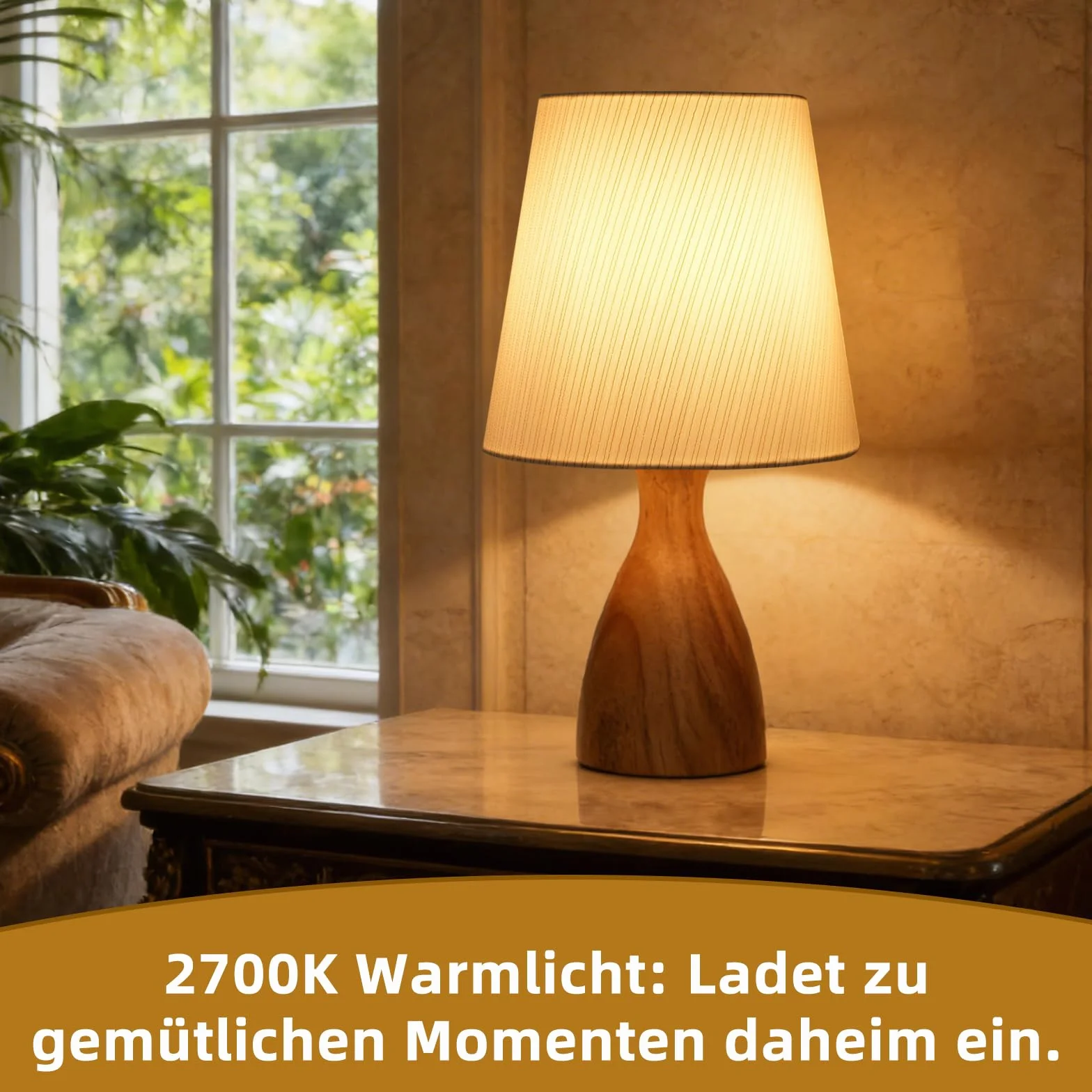 Lámpara de Mesita de Noche, Pantalla de Tela de Lino Beige, 3000K Blanco Cálido, Bombilla LED E14 Incluida, 1 Pieza